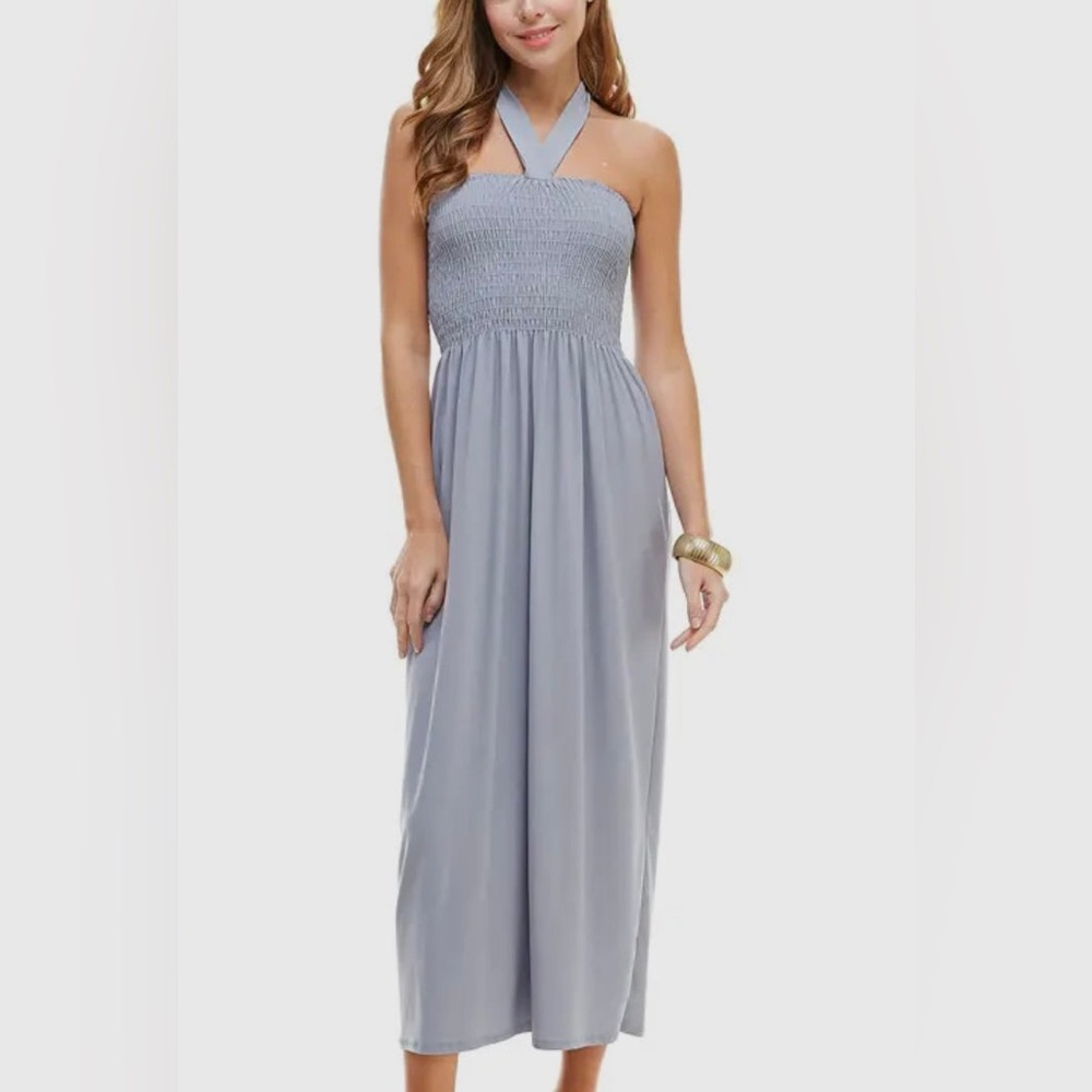 Elegant Gray Strapless Maxi Dress